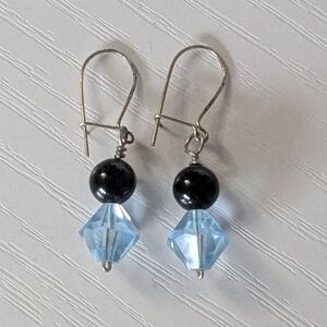Blue and black beaded earrings By Thom Johnson, Vintage